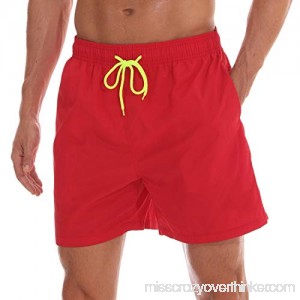 SILKWORLD Men's Swim Trunks Quick Dry Beach Shorts with Pockets Red B07CPQXSCV